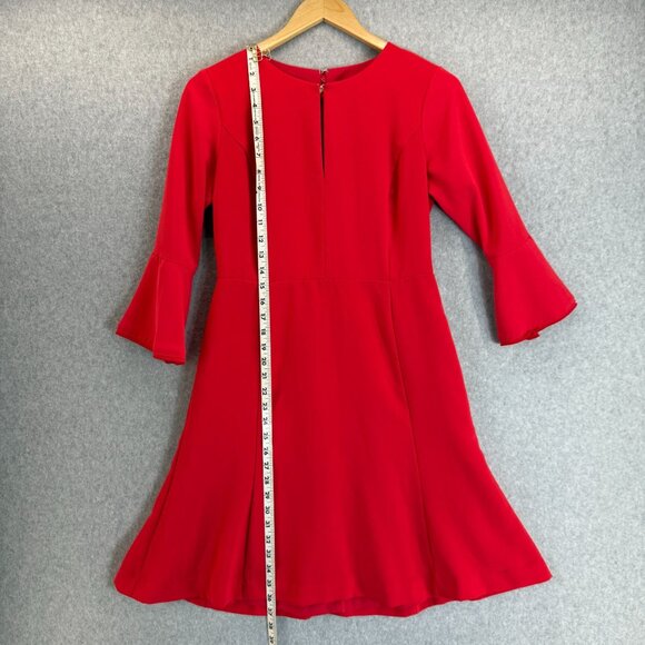 Ann Taylor Size 4 Petite Red Flare Dress Knee Length Office Date Bell Sleeves - Picture 10 of 16